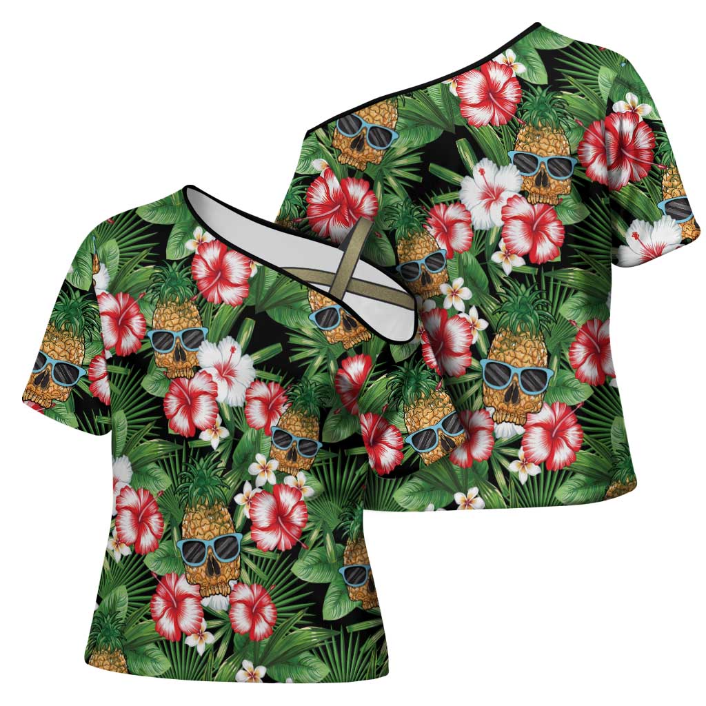 Pineapple Skull Aloha Hawaii Cross Shoulder Shirt Summer Vibes Tropical Seamless Pattern LT14 - Polynesian Pride
