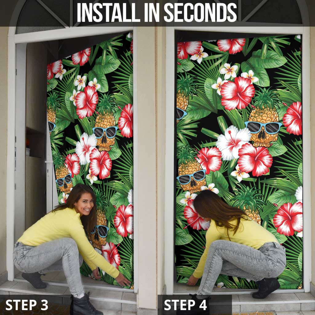 Pineapple Skull Aloha Hawaii Door Cover Summer Vibes Tropical Seamless Pattern - Polynesian Pride