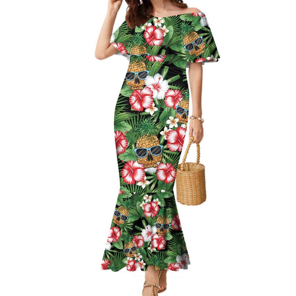Pineapple Skull Aloha Hawaii Family Matching Mermaid Dress and Hawaiian Shirt Summer Vibes Tropical Seamless Pattern - Polynesian Pride