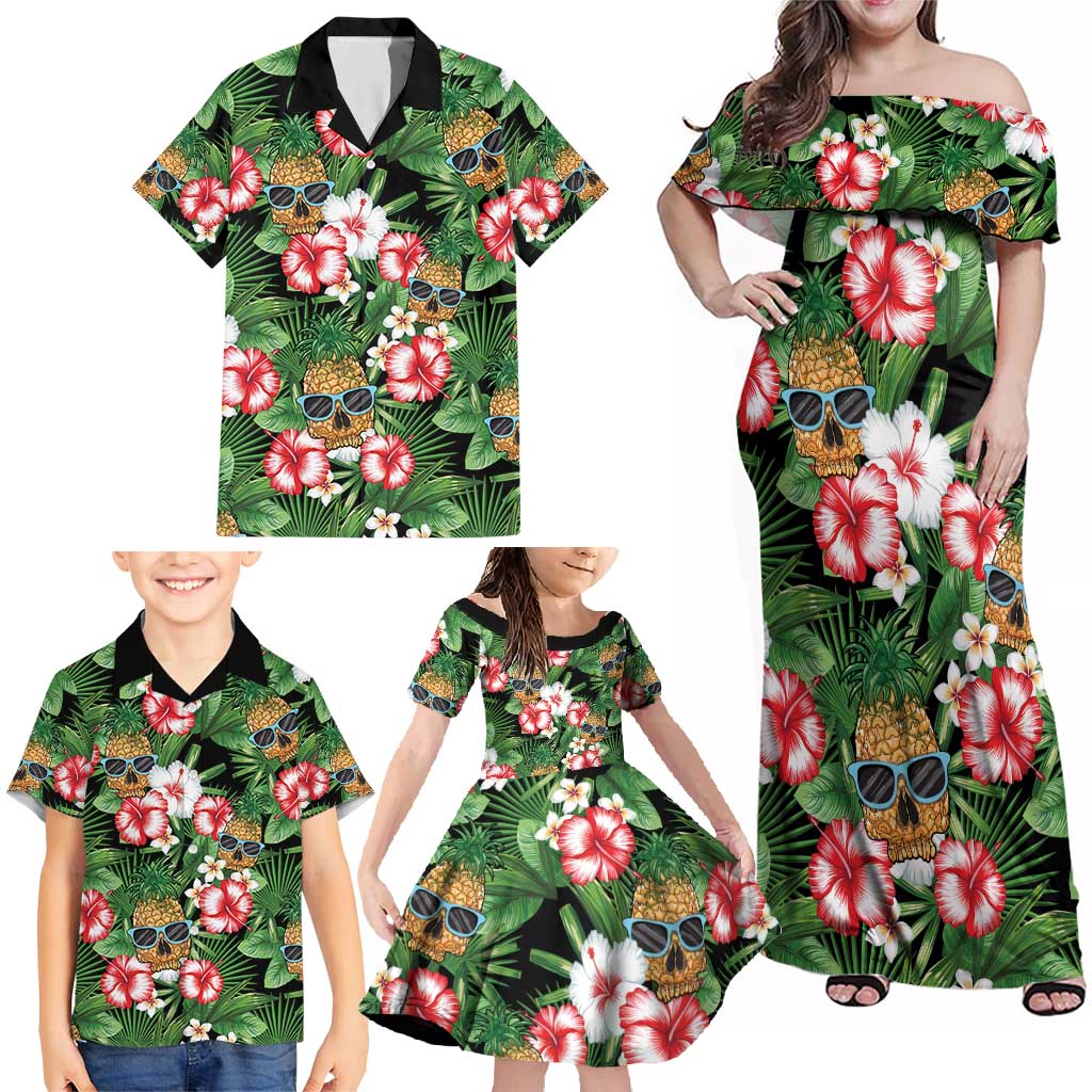 Pineapple Skull Aloha Hawaii Family Matching Off Shoulder Maxi Dress and Hawaiian Shirt Summer Vibes Tropical Seamless Pattern - Polynesian Pride