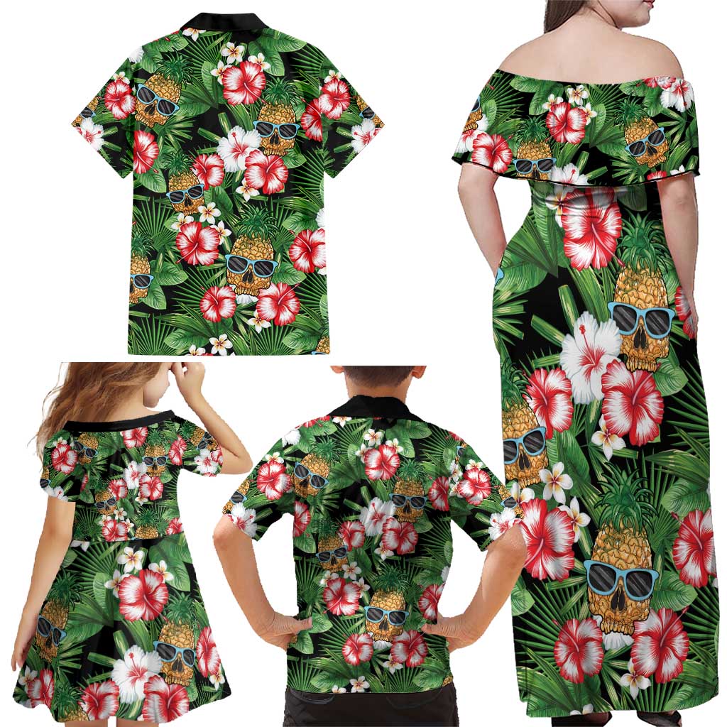 Pineapple Skull Aloha Hawaii Family Matching Off Shoulder Maxi Dress and Hawaiian Shirt Summer Vibes Tropical Seamless Pattern - Polynesian Pride