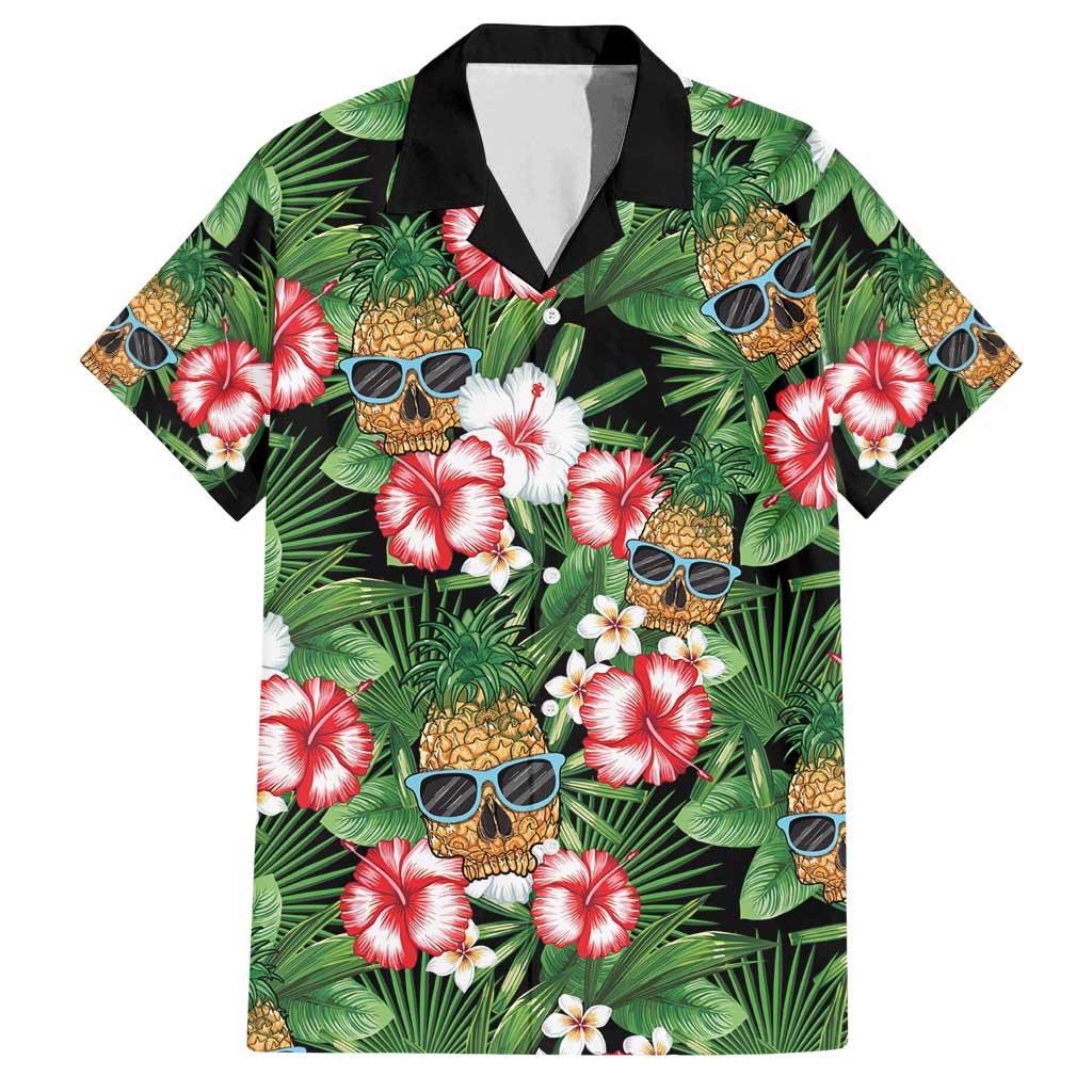 Pineapple Skull Aloha Hawaii Family Matching Puletasi and Hawaiian Shirt Summer Vibes Tropical Seamless Pattern LT14 Dad's Shirt - Short Sleeve Black - Polynesian Pride