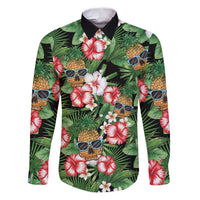 Pineapple Skull Aloha Hawaii Family Matching Puletasi and Hawaiian Shirt Summer Vibes Tropical Seamless Pattern LT14 Dad's Shirt - Long Sleeve Black - Polynesian Pride