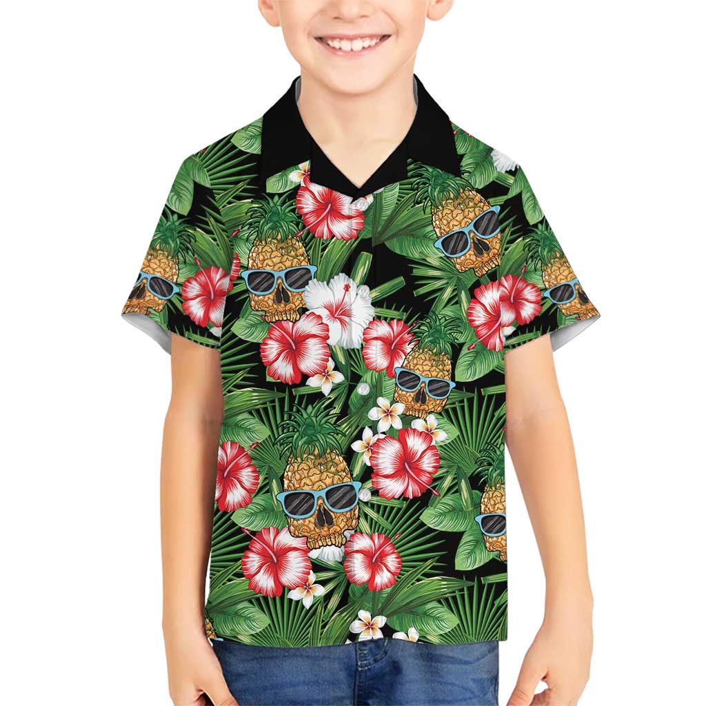 Pineapple Skull Aloha Hawaii Family Matching Puletasi and Hawaiian Shirt Summer Vibes Tropical Seamless Pattern LT14 Son's Shirt Black - Polynesian Pride