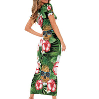 Pineapple Skull Aloha Hawaii Family Matching Short Sleeve Bodycon Dress and Hawaiian Shirt Summer Vibes Tropical Seamless Pattern - Polynesian Pride