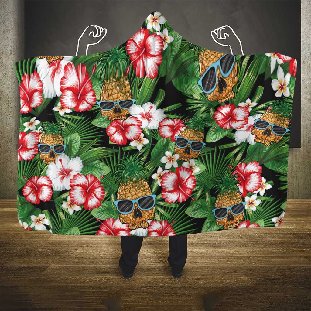 Pineapple Skull Aloha Hawaii Hooded Blanket Summer Vibes Tropical Seamless Pattern - Polynesian Pride