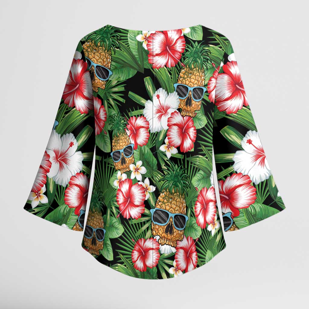 Pineapple Skull Aloha Hawaii Kimono Sleeve Blouse Summer Vibes Tropical Seamless Pattern - Polynesian Pride