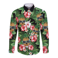 Pineapple Skull Aloha Hawaii Long Sleeve Button Shirt Summer Vibes Tropical Seamless Pattern LT14 Unisex Black - Polynesian Pride