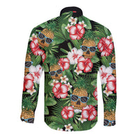 Pineapple Skull Aloha Hawaii Long Sleeve Button Shirt Summer Vibes Tropical Seamless Pattern LT14 - Polynesian Pride