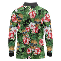 Pineapple Skull Aloha Hawaii Long Sleeve Polo Shirt Summer Vibes Tropical Seamless Pattern LT14 - Polynesian Pride