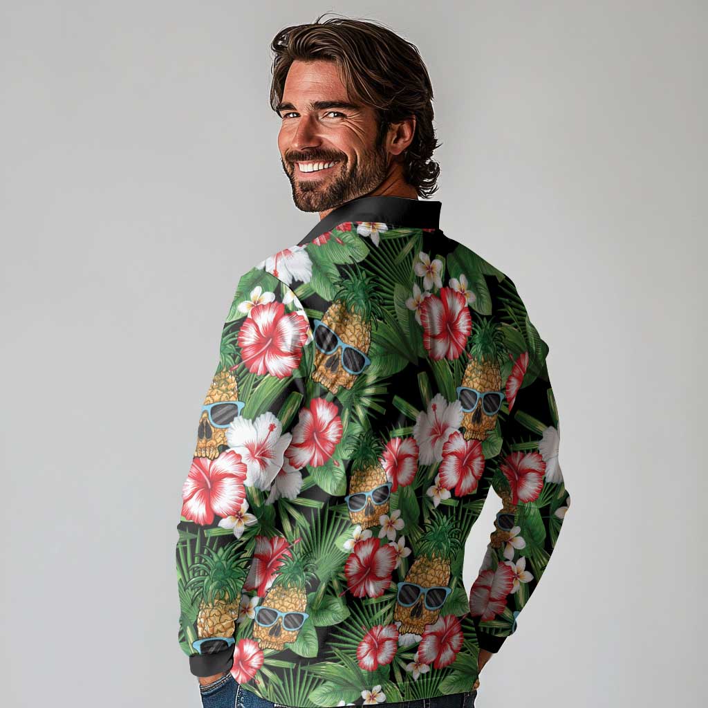 Pineapple Skull Aloha Hawaii Long Sleeve Polo Shirt Summer Vibes Tropical Seamless Pattern LT14 - Polynesian Pride
