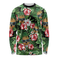 Pineapple Skull Aloha Hawaii Long Sleeve Shirt Summer Vibes Tropical Seamless Pattern LT14 Unisex Black - Polynesian Pride