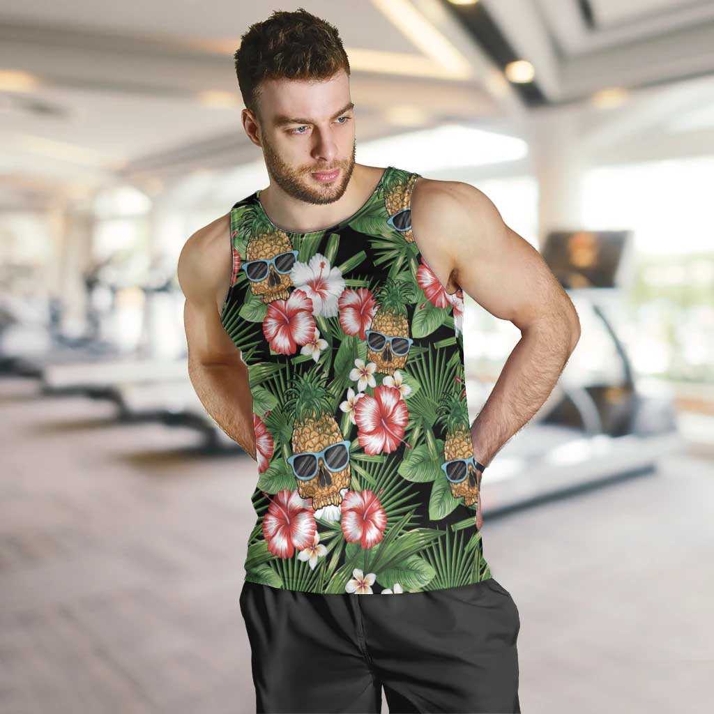 Pineapple Skull Aloha Hawaii Men Tank Top Summer Vibes Tropical Seamless Pattern LT14 Black - Polynesian Pride