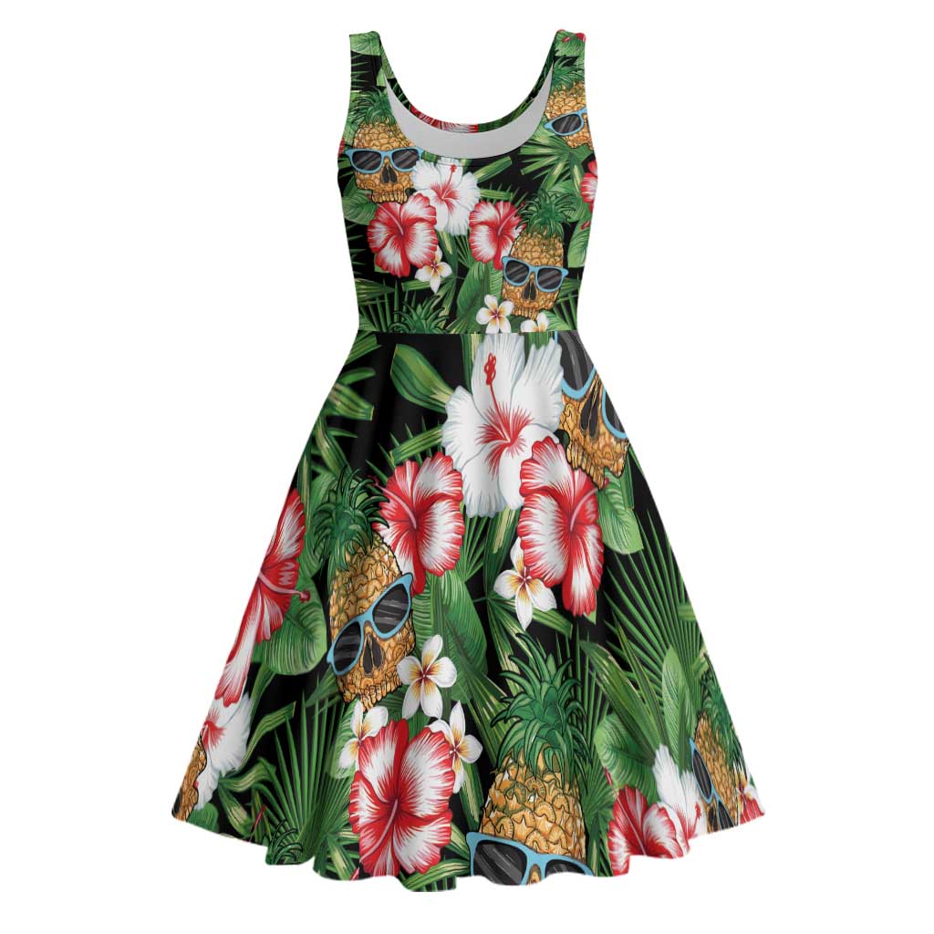 Pineapple Skull Aloha Hawaii Midi Dress Summer Vibes Tropical Seamless Pattern - Polynesian Pride