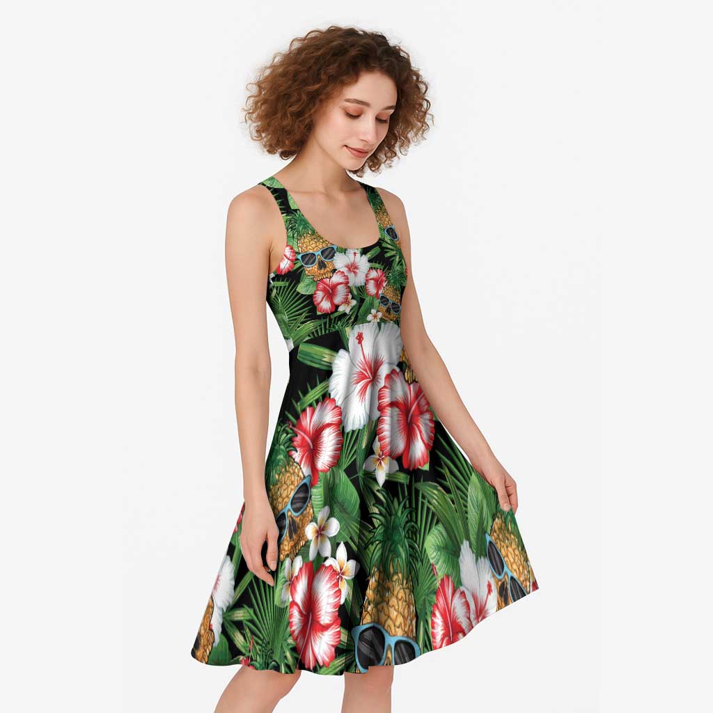 Pineapple Skull Aloha Hawaii Midi Dress Summer Vibes Tropical Seamless Pattern - Polynesian Pride