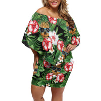 Pineapple Skull Aloha Hawaii Off Shoulder Short Dress Summer Vibes Tropical Seamless Pattern - Polynesian Pride