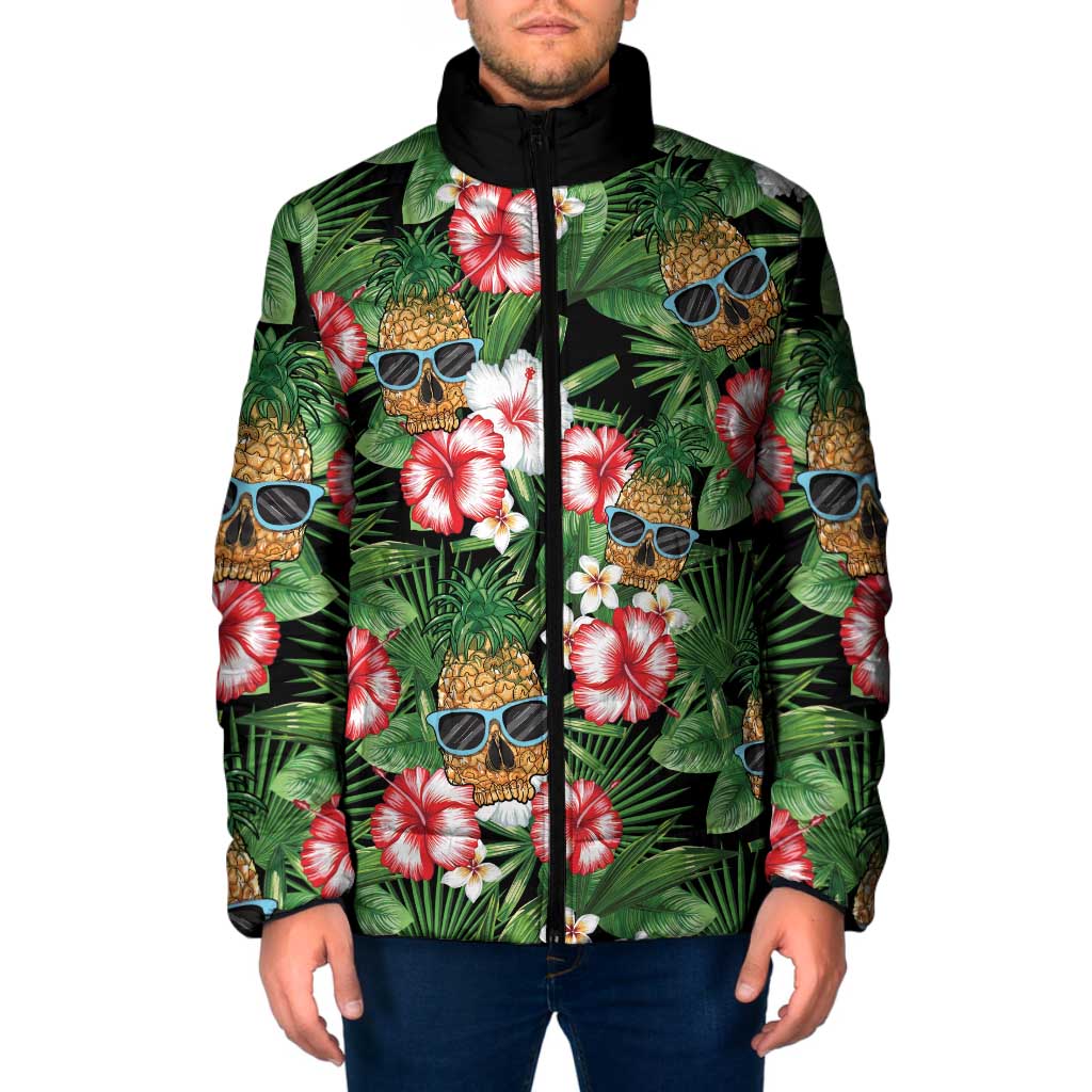 Pineapple Skull Aloha Hawaii Padded Jacket Summer Vibes Tropical Seamless Pattern LT14 Men Black - Polynesian Pride