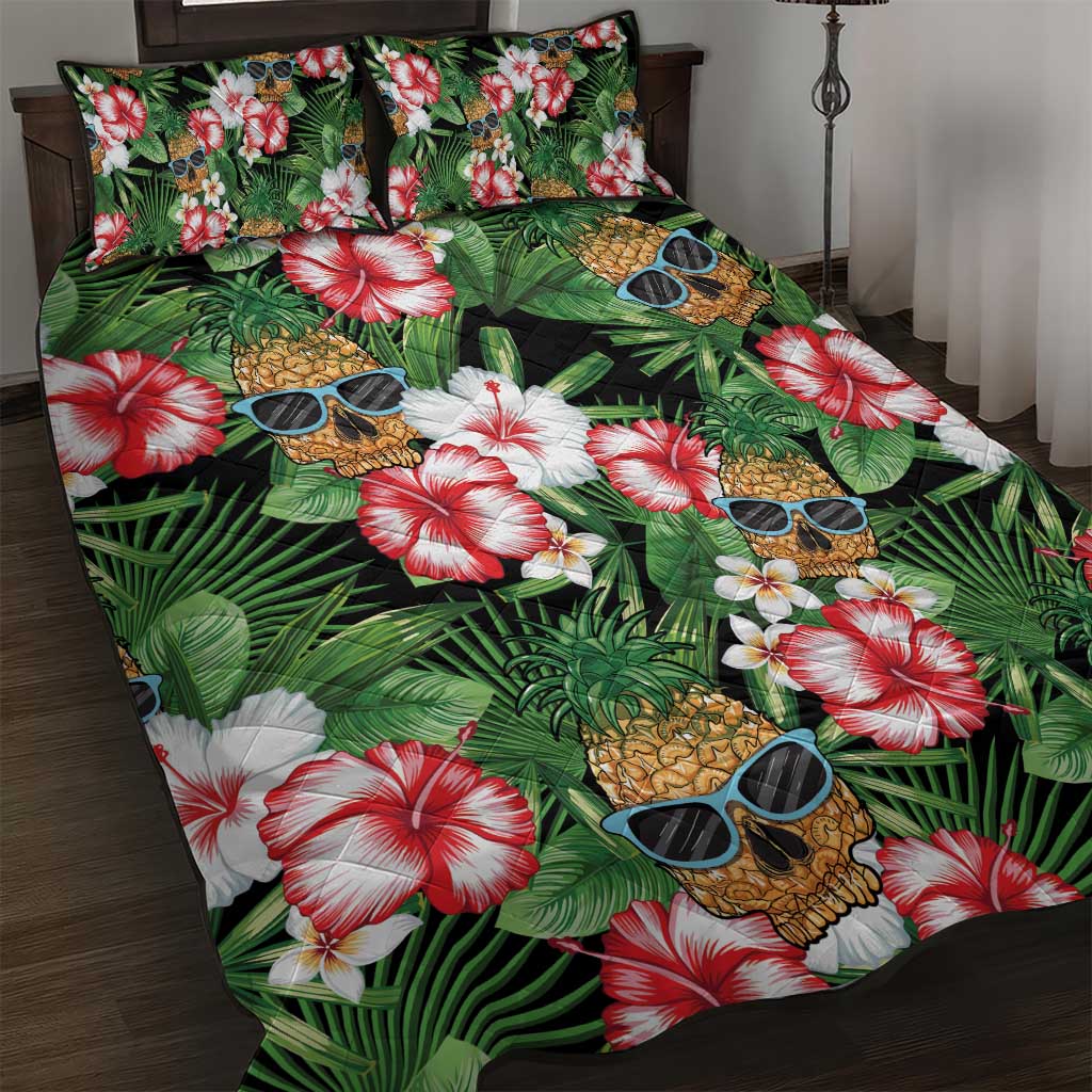 Pineapple Skull Aloha Hawaii Quilt Bed Set Summer Vibes Tropical Seamless Pattern - Polynesian Pride