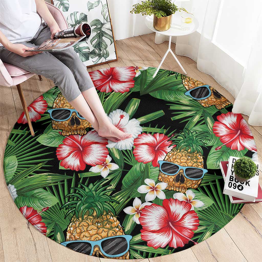 Pineapple Skull Aloha Hawaii Round Carpet Summer Vibes Tropical Seamless Pattern - Polynesian Pride