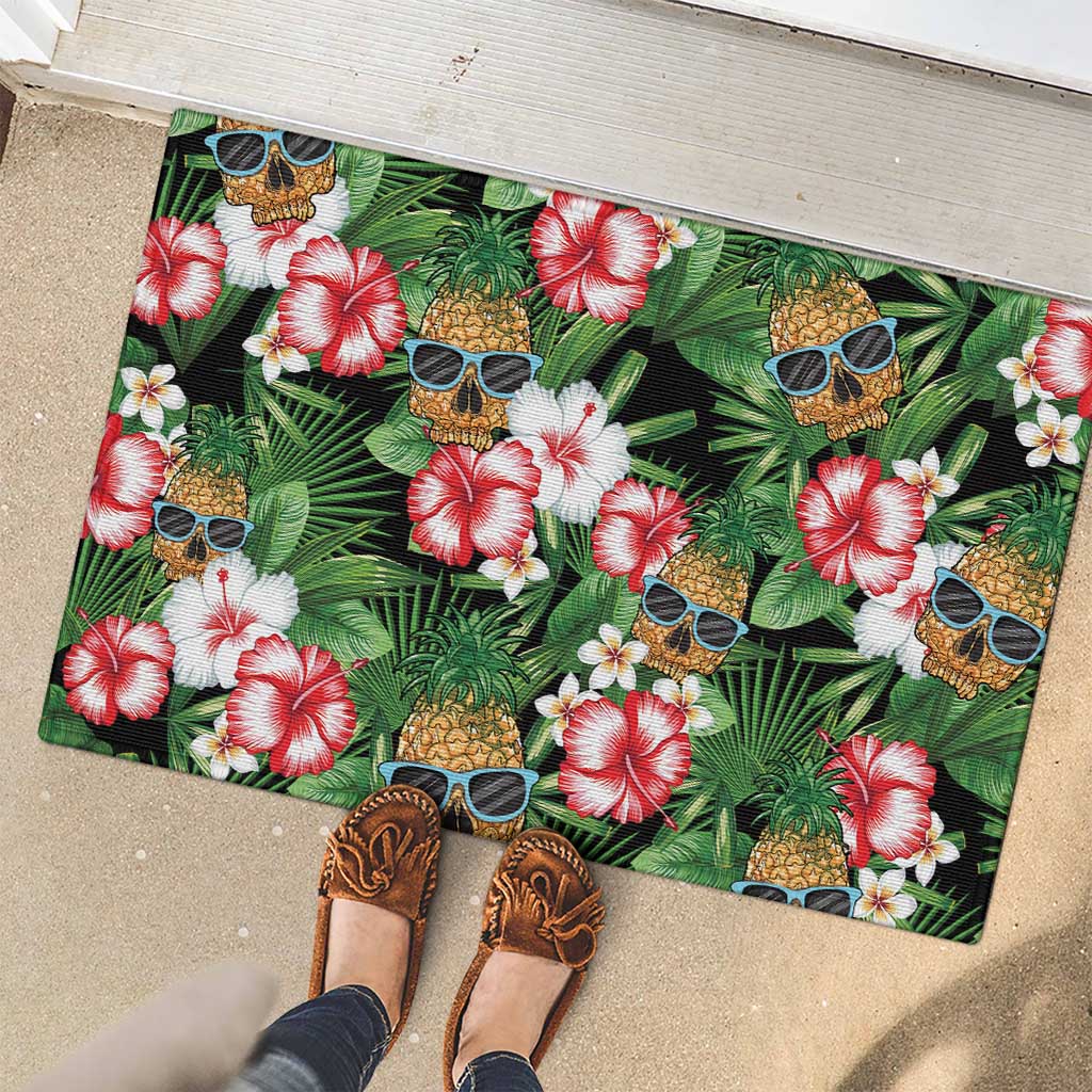 Pineapple Skull Aloha Hawaii Rubber Doormat Summer Vibes Tropical Seamless Pattern LT14 - Polynesian Pride