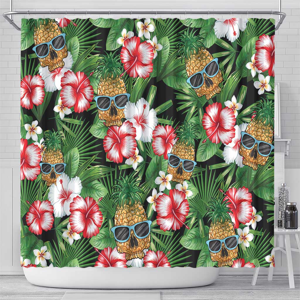 Pineapple Skull Aloha Hawaii Shower Curtain Summer Vibes Tropical Seamless Pattern - Polynesian Pride