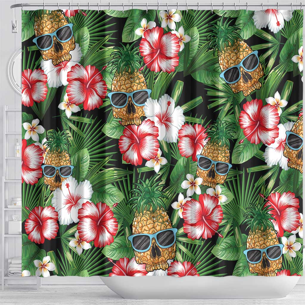 Pineapple Skull Aloha Hawaii Shower Curtain Summer Vibes Tropical Seamless Pattern - Polynesian Pride