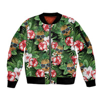 Pineapple Skull Aloha Hawaii Sleeve Zip Bomber Jacket Summer Vibes Tropical Seamless Pattern - Polynesian Pride