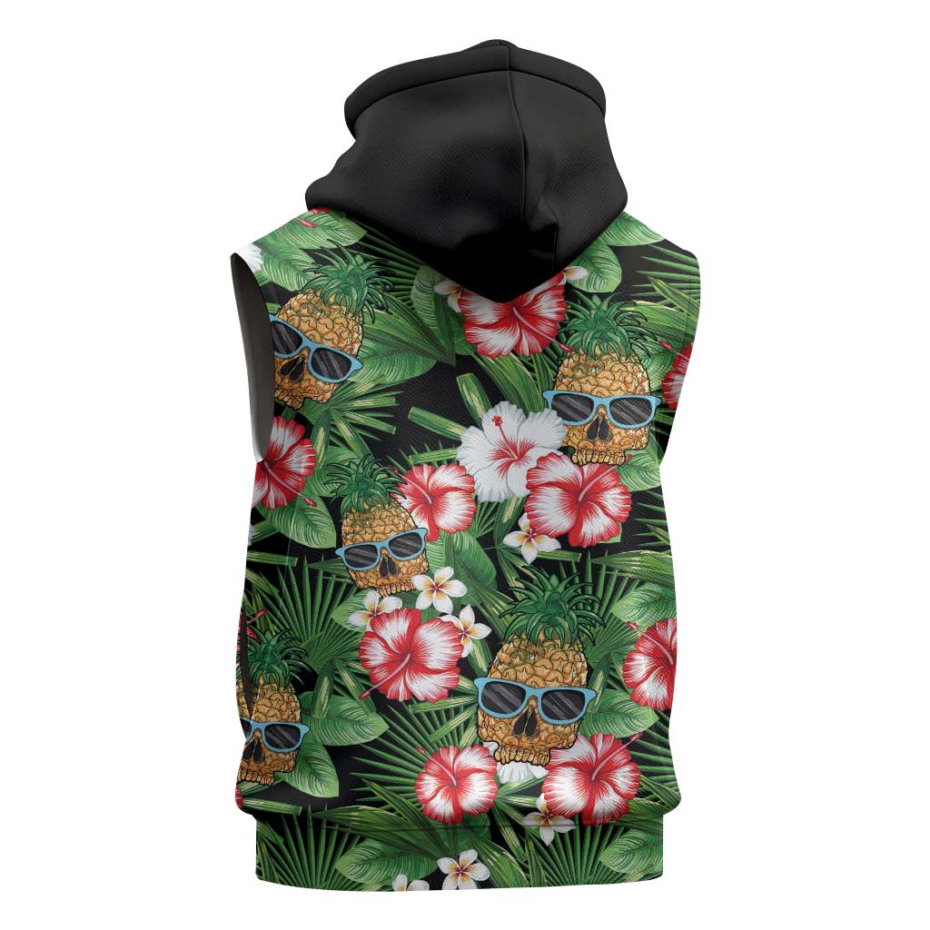 Pineapple Skull Aloha Hawaii Sleeveless Hoodie Summer Vibes Tropical Seamless Pattern LT14 - Polynesian Pride