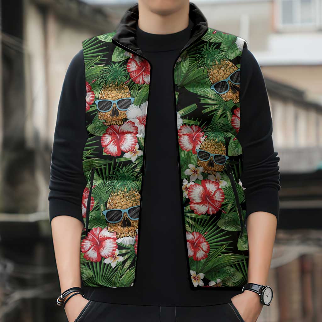 Pineapple Skull Aloha Hawaii Sleeveless Puffer Jacket Summer Vibes Tropical Seamless Pattern - Polynesian Pride