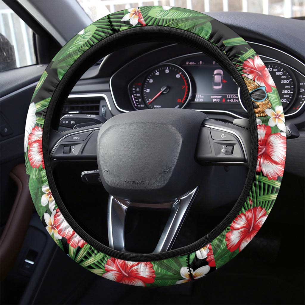 Pineapple Skull Aloha Hawaii Steering Wheel Cover Summer Vibes Tropical Seamless Pattern - Polynesian Pride