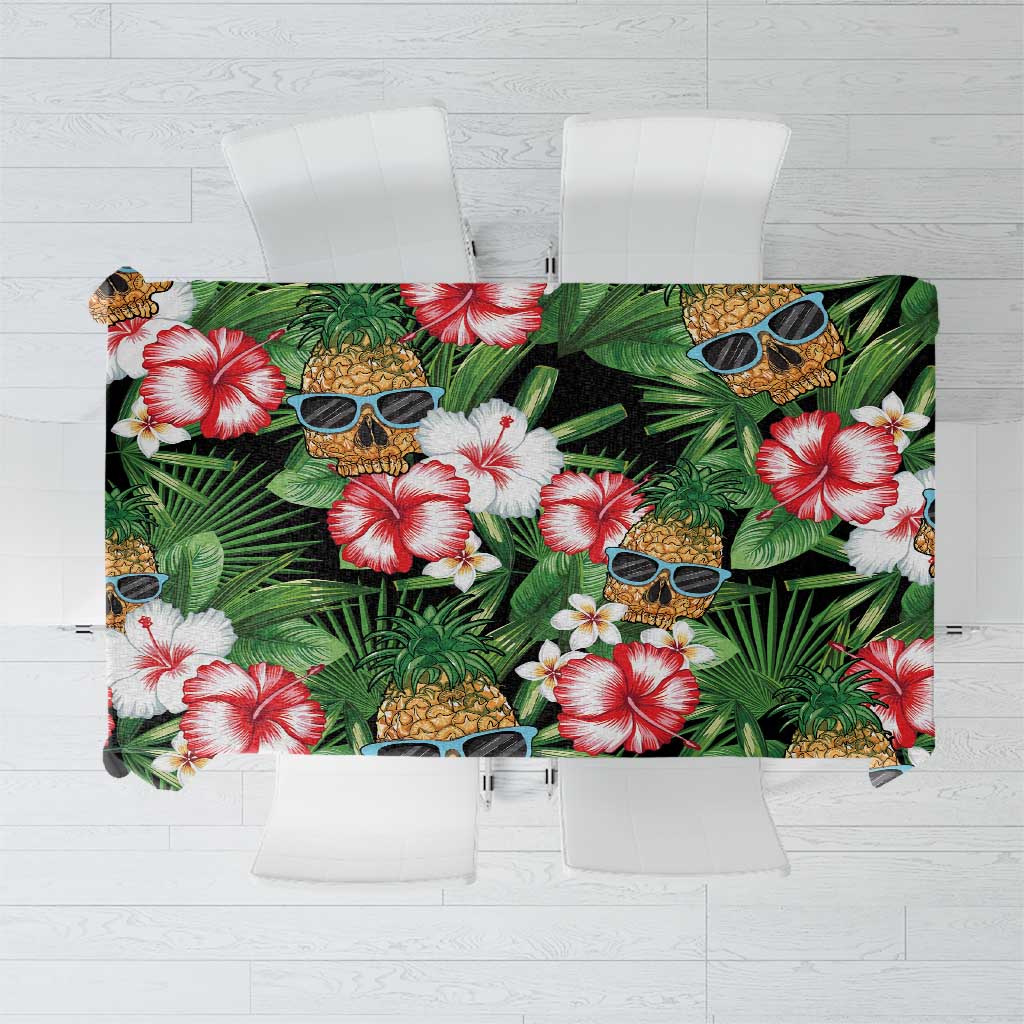 Pineapple Skull Aloha Hawaii Tablecloth Summer Vibes Tropical Seamless Pattern LT14 Black - Polynesian Pride
