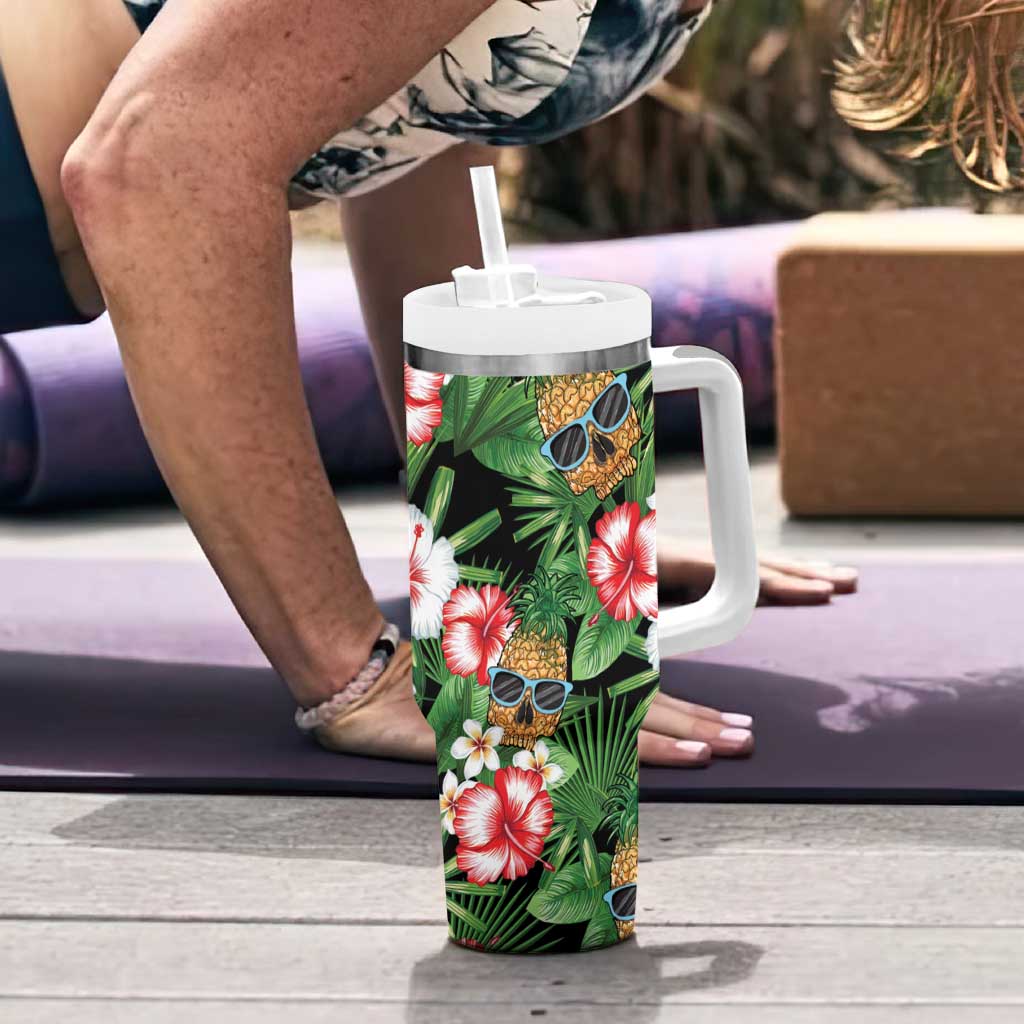 Pineapple Skull Aloha Hawaii Tumbler With Handle Summer Vibes Tropical Seamless Pattern - Polynesian Pride
