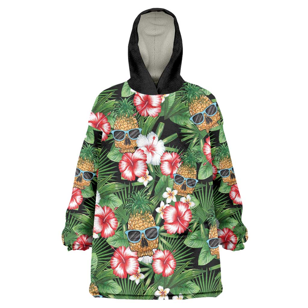 Pineapple Skull Aloha Hawaii Wearable Blanket Hoodie Summer Vibes Tropical Seamless Pattern LT14 One Size Black - Polynesian Pride