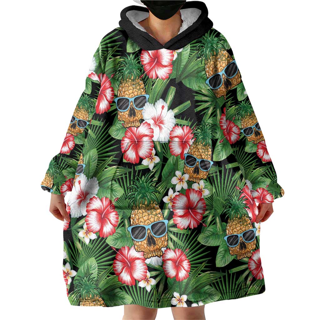Pineapple Skull Aloha Hawaii Wearable Blanket Hoodie Summer Vibes Tropical Seamless Pattern LT14 - Polynesian Pride