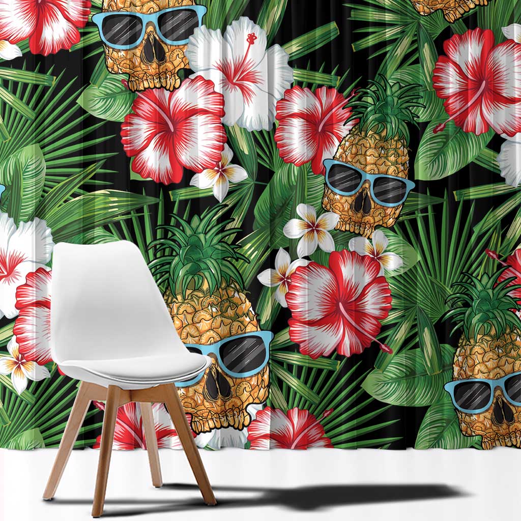Pineapple Skull Aloha Hawaii Window Curtain Summer Vibes Tropical Seamless Pattern - Polynesian Pride