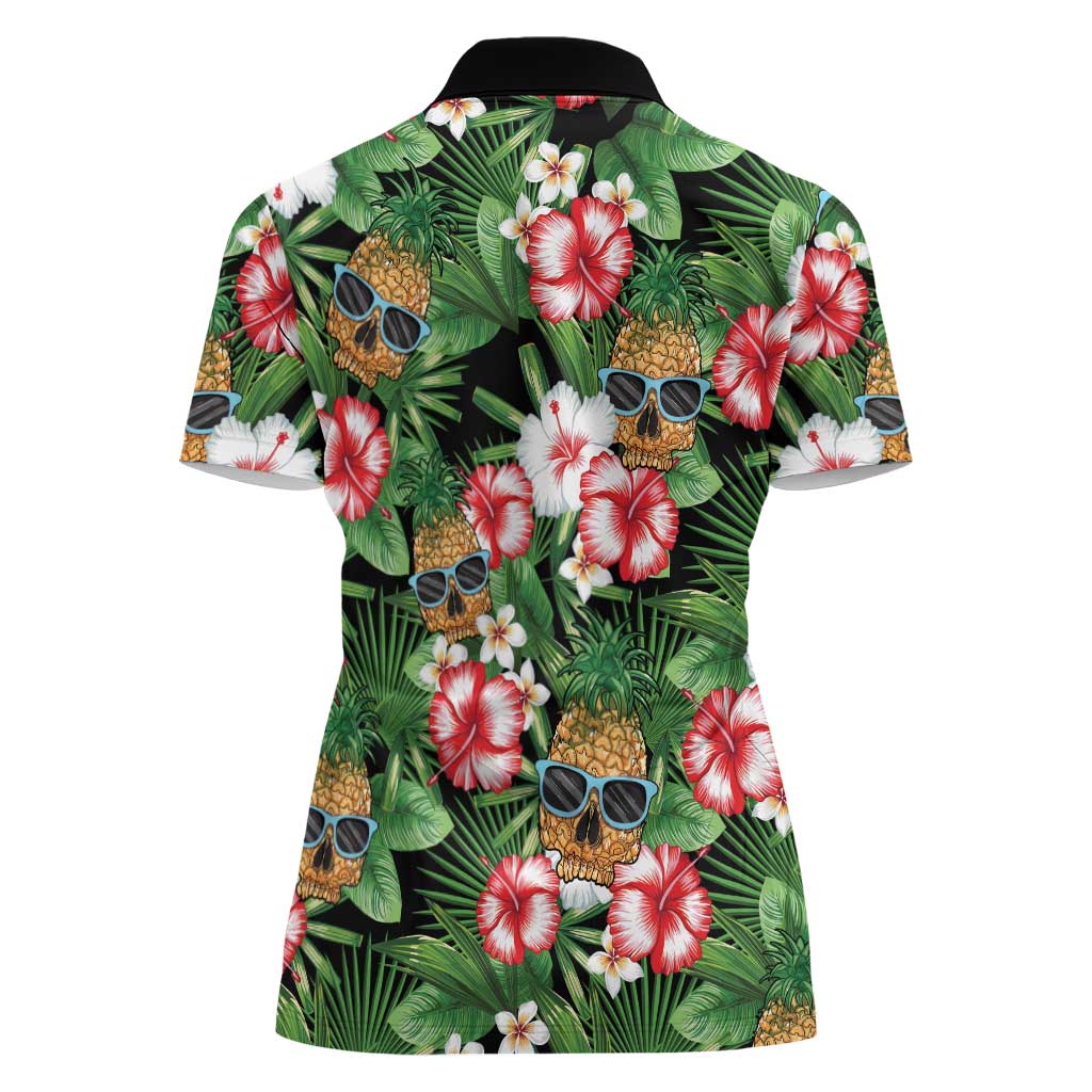 Pineapple Skull Aloha Hawaii Women Polo Shirt Summer Vibes Tropical Seamless Pattern - Polynesian Pride