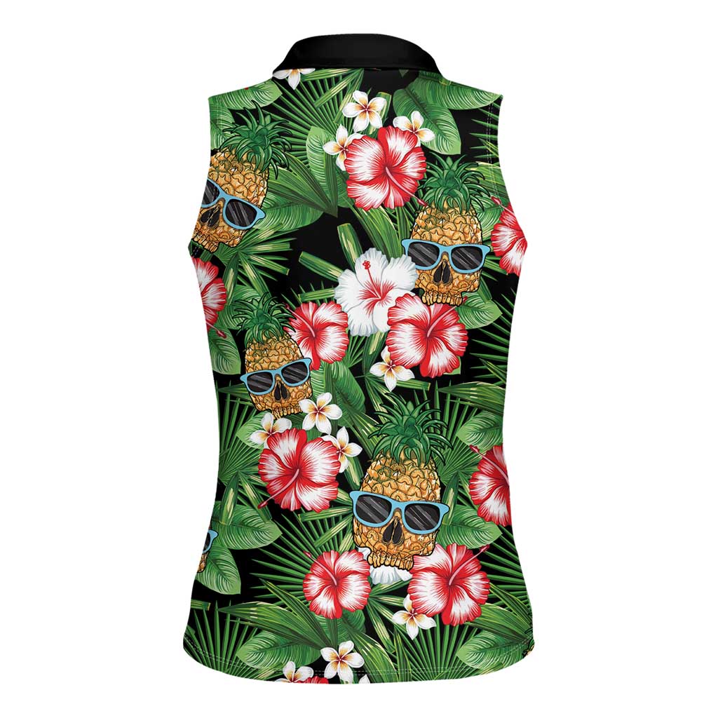 Pineapple Skull Aloha Hawaii Women Sleeveless Polo Shirt Summer Vibes Tropical Seamless Pattern LT14 - Polynesian Pride