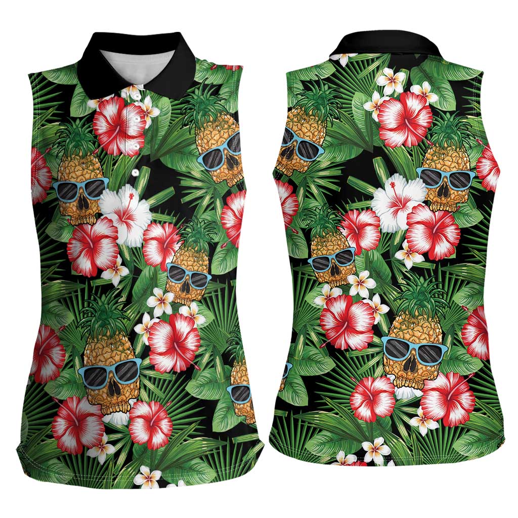 Pineapple Skull Aloha Hawaii Women Sleeveless Polo Shirt Summer Vibes Tropical Seamless Pattern LT14 - Polynesian Pride