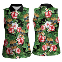 Pineapple Skull Aloha Hawaii Women Sleeveless Polo Shirt Summer Vibes Tropical Seamless Pattern LT14 - Polynesian Pride