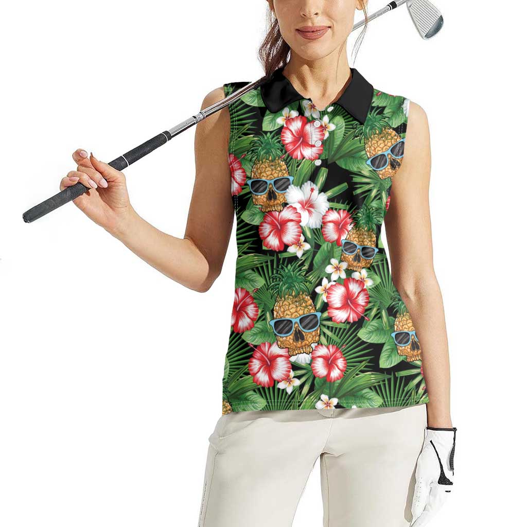 Pineapple Skull Aloha Hawaii Women Sleeveless Polo Shirt Summer Vibes Tropical Seamless Pattern LT14 - Polynesian Pride