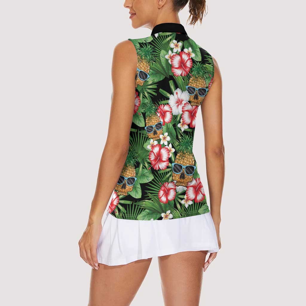 Pineapple Skull Aloha Hawaii Women Sleeveless Polo Shirt Summer Vibes Tropical Seamless Pattern LT14 - Polynesian Pride