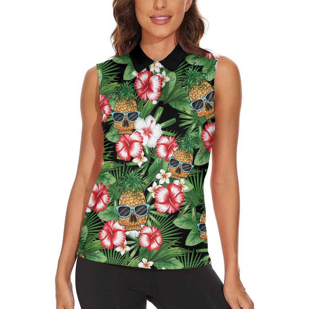 Pineapple Skull Aloha Hawaii Women Sleeveless Polo Shirt Summer Vibes Tropical Seamless Pattern LT14 - Polynesian Pride