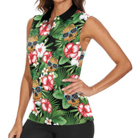 Pineapple Skull Aloha Hawaii Women Sleeveless Polo Shirt Summer Vibes Tropical Seamless Pattern LT14 - Polynesian Pride
