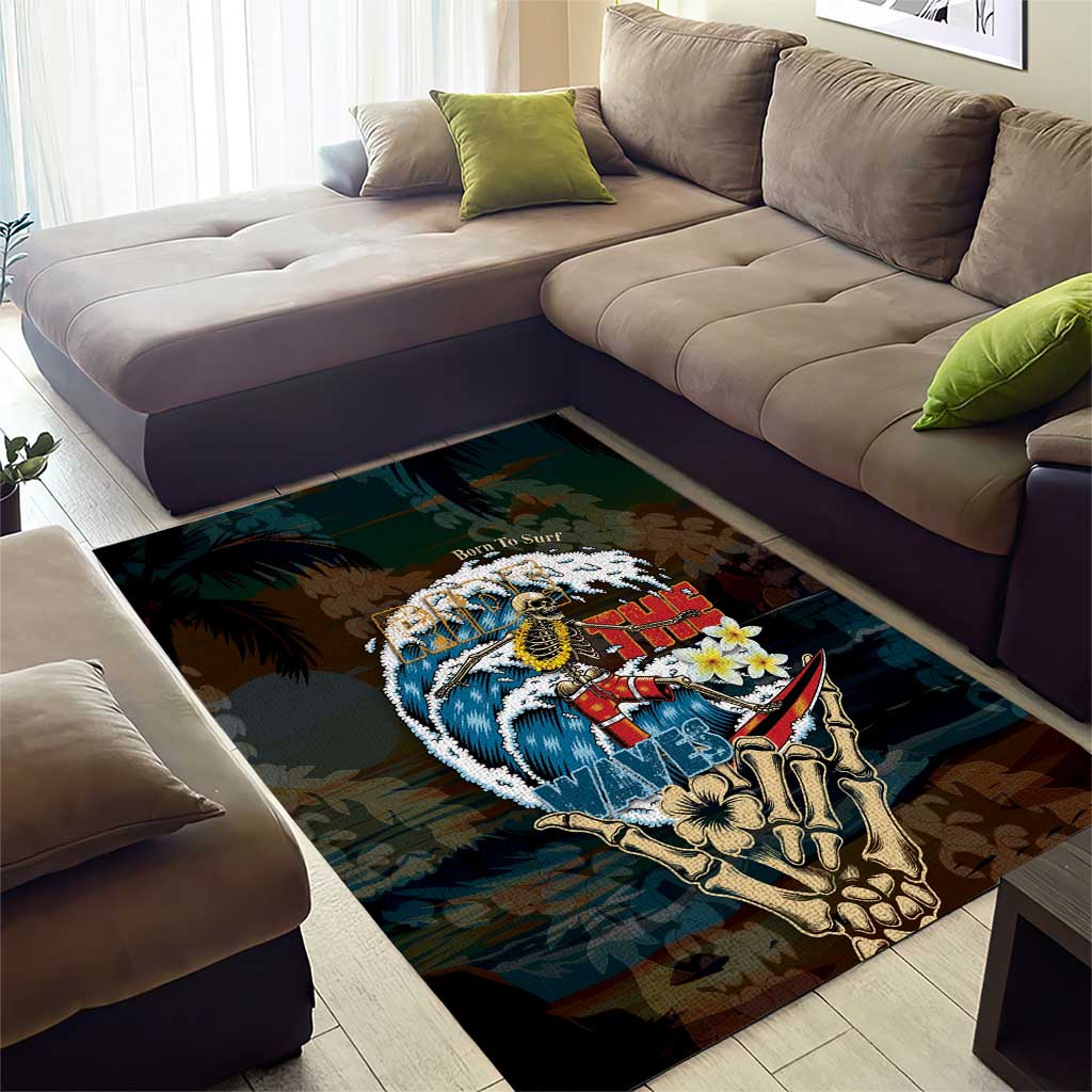 Aloha Hawaii Surfing Skull Area Rug Shaka Skeleton Ride The Waves - Polynesian Pride
