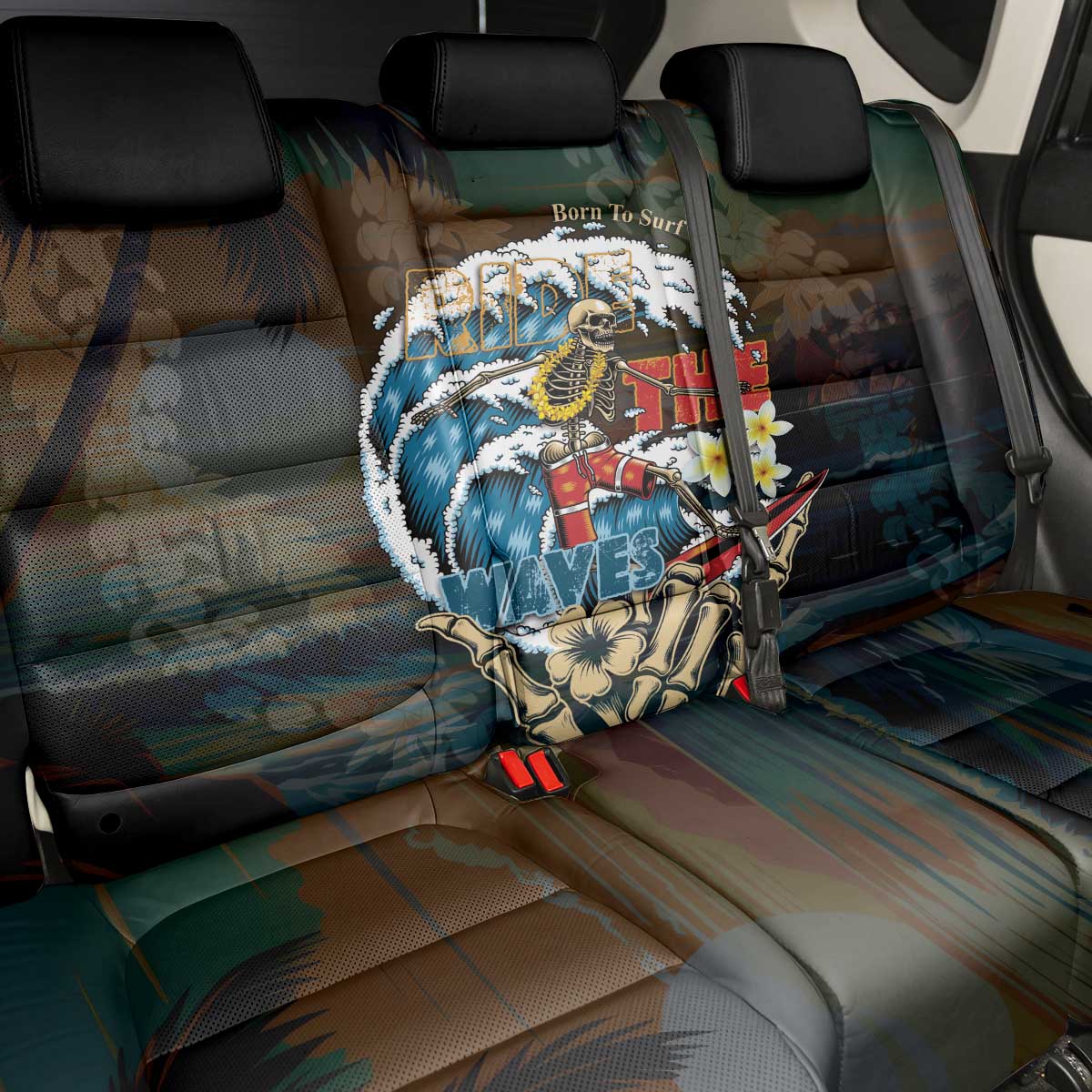 Aloha Hawaii Surfing Skull Back Car Seat Cover Shaka Skeleton Ride The Waves - Polynesian Pride