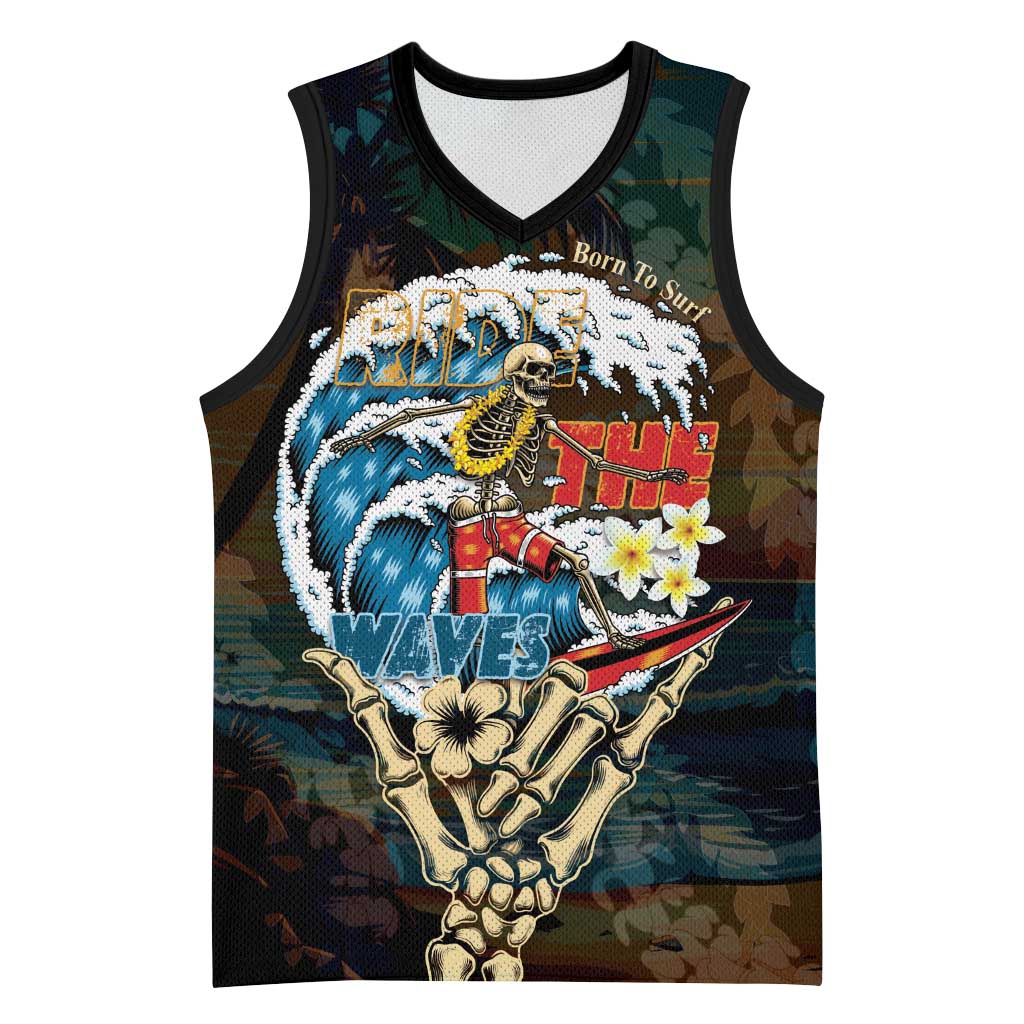 Aloha Hawaii Surfing Skull Basketball Jersey Shaka Skeleton Ride The Waves LT14 Unisex Black - Polynesian Pride