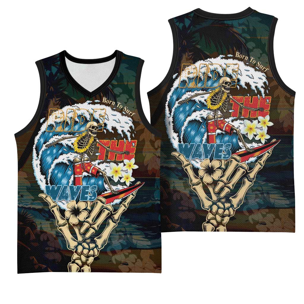 Aloha Hawaii Surfing Skull Basketball Jersey Shaka Skeleton Ride The Waves LT14 - Polynesian Pride