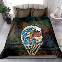 Aloha Hawaii Surfing Skull Bedding Set Shaka Skeleton Ride The Waves - Polynesian Pride