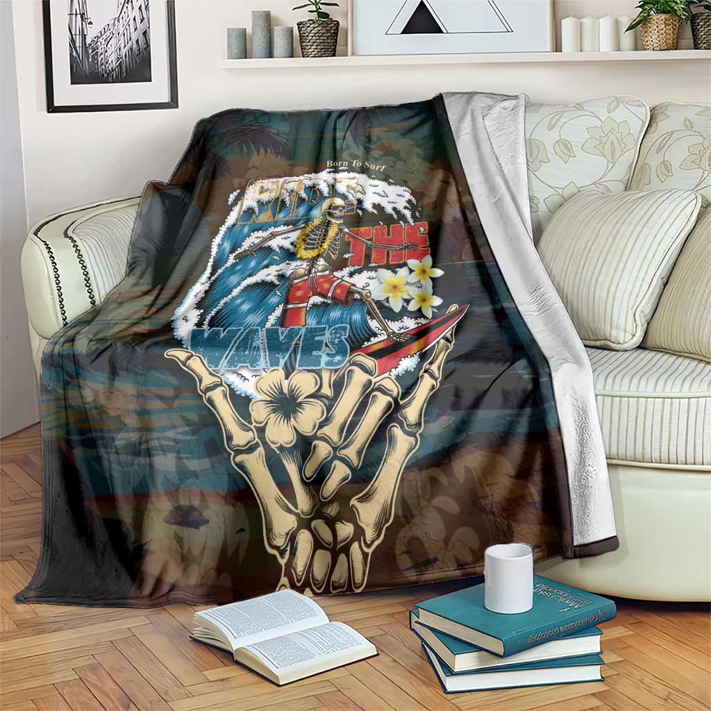 Aloha Hawaii Surfing Skull Blanket Shaka Skeleton Ride The Waves - Polynesian Pride