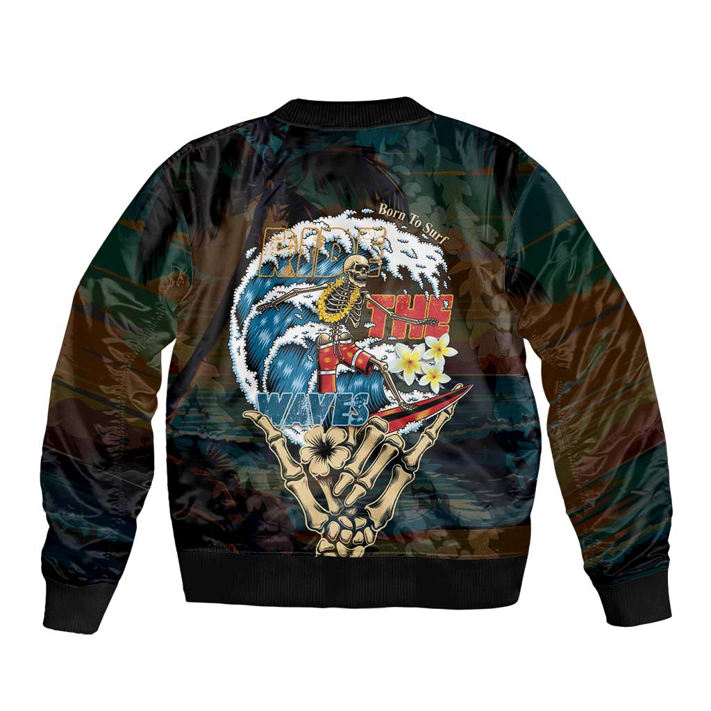 Aloha Hawaii Surfing Skull Bomber Jacket Shaka Skeleton Ride The Waves - Polynesian Pride